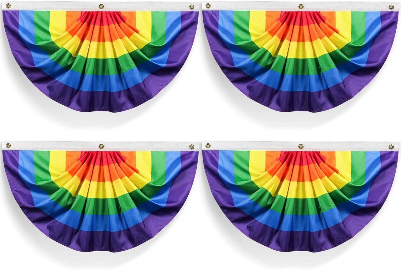 Gay Party Decorations: 4 Pieces Pride Pleated Fan Flag Rainbow Bunting 1.5x3 Ft